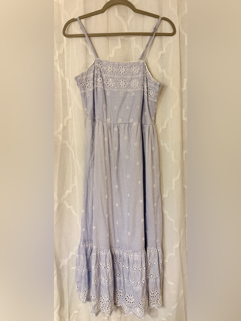 Japna Blue White Smocked Midi Dress Cottagecore Sundress Large
